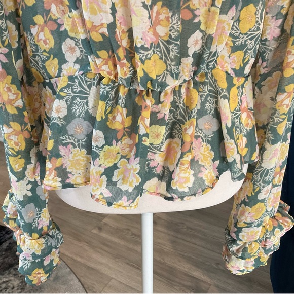 Free People Calisto Floral Tie-Front Top - Boho Ruffle Blouse - Picture 10 of 16